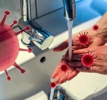 pulizia e lavaggio delle mani con prevenzione del sapone per lo scoppio del coronavirus covid-19 foto