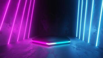 galleria futuristica cantina raggio laser al neon incandescente viola blu grunge cemento cemento scuro vuoto