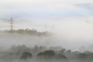 linee elettriche e tralicci che emergono dalla nebbia foto