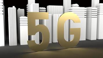 l'oro 5g e il rendering 3d della costruzione di città per contenuti tecnologici. foto