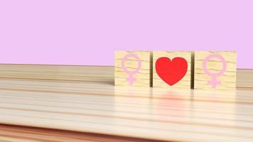 il genere sul cubo di legno con il simbolo di amare il rendering 3d per il giorno di san valentino. foto