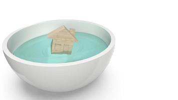 giocattolo di legno domestico in una ciotola bianca per il rendering 3d del concetto di inondazione. foto