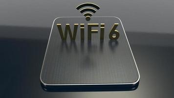 Edificio di rendering 3d su tablet per il concetto di wifi 6. foto