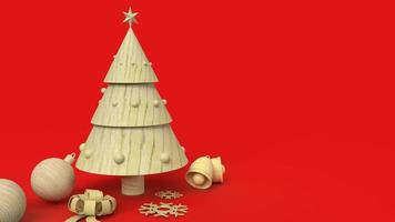 l'albero di Natale in legno su sfondo rosso rendering 3D per il contenuto delle vacanze. foto