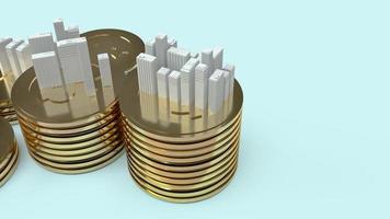 modello di edificio e monete d'oro rendering 3d per il contenuto della proprietà. foto