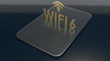 Edificio di rendering 3d su tablet per il concetto di wifi 6. foto