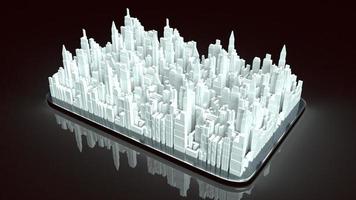 costruzione di città su tablet per il rendering 3d di contenuti di proprietà. foto