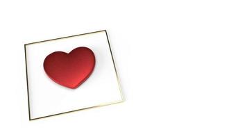 cuore rosso e cornice d'oro su sfondo bianco rendering 3d per il contenuto di san valentino. foto