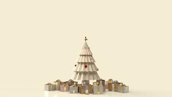 l'albero di natale d'oro e la confezione regalo per il rendering 3d del contenuto del nuovo anno. foto