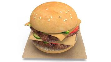 Hamberger fast food per il concetto di cibo rendering 3d. foto