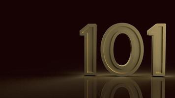 101 numero d'oro 3d rendering nel simbolo scuro per il concetto di principiante foto