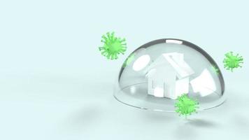 virus e casa in cupola di vetro rendering 3d per lavoro da casa contenuto. foto