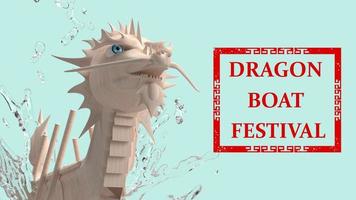 rendering 3d della barca del drago di legno per il festival cinese. foto