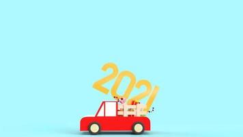 2021 oro e confezione regalo sul rendering 3d del giocattolo dell'auto rossa per il contenuto della celebrazione. foto