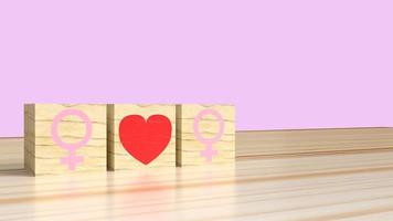 il genere sul cubo di legno con il simbolo di amare il rendering 3d per il giorno di san valentino. foto