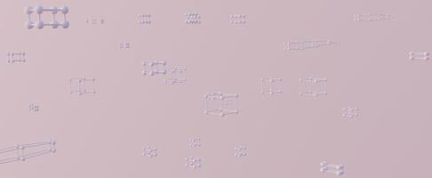 sfondo astratto di connessioni molecolari e atomiche. spazio rosa con rendering 3d di segmenti geometrici fluttuanti da palline bianche collegate. formule volumetriche biochimiche nello spazio foto