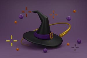 cappello di halloween. sfondo di halloween con podio per l'esposizione del prodotto. halloween felice o festa di ottobre horror spaventoso. posto per testo, illustrazione di rendering 3d foto