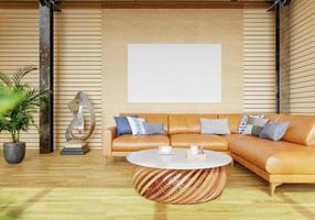 poster in stile interno minimale mock up il muro del soggiorno. .copia spazio. rendering 3D. foto