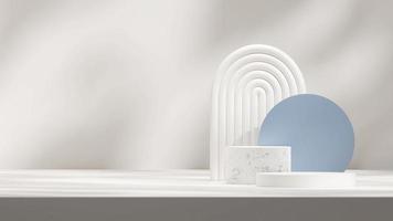 Mockup di immagine di rendering 3d del podio in marmo bianco nel paesaggio con ombra solare e sfondo decorativo foto