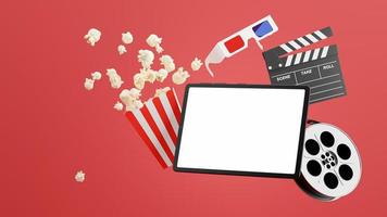 Rendering 3d di laptop con tempo di cinema online, con spazio di copia foto