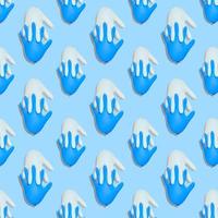modello senza cuciture con guanti medici gonfiati. un paio di guanti protettivi con le dita intrecciate. guanti in lattice blu e bianchi su sfondo blu. foto