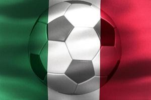 3d-illustrazione di una bandiera dell'italia con un pallone da calcio che si muove nel vento foto