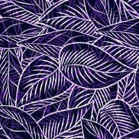 foglie monocromatiche incise senza cuciture. sfondo viola vintage con foglia tropicale in stile disegnato a mano. foto