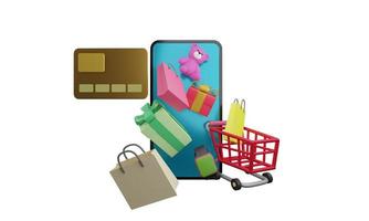 acquisti online sul concetto di applicazione mobile marketing e digitale. rendering 3d foto