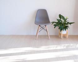 sedie grigie e piante verdi sul pavimento di legno in una stanza minimale. foto