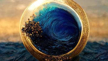 blu onda con oro scintille nel un' oro squillo. bellissimo mare sfondo. acqua e oro. Ciao tecnico. ai. foto