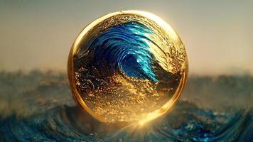 blu onda con oro scintille nel un' oro squillo. bellissimo mare sfondo. acqua e oro. Ciao tecnico. ai. foto