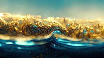 blu onda con oro scintille nel un' oro squillo. bellissimo mare sfondo. acqua e oro. Ciao tecnico. ai. foto