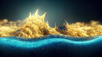 blu onda con oro scintille nel un' oro squillo. bellissimo mare sfondo. acqua e oro. Ciao tecnico. ai. foto