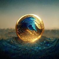 blu onda con oro scintille nel un' oro squillo. bellissimo mare sfondo. acqua e oro. Ciao tecnico. ai. foto