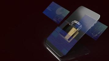 lo smartphone e il rendering 3d della chiave master per i contenuti di sicurezza mobile. foto