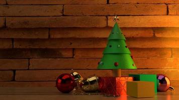 albero di natale sulla tavola di legno immagine di rendering 3d per il contenuto della celebrazione di natale. foto