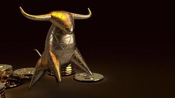 toro oro e monete d'oro rendering 3d in tono scuro per contenuti aziendali. foto