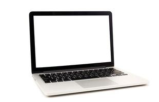 il computer portatile con vuoto bianca schermo su bianca sfondo foto