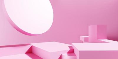 3d interpretazione di vuoto rosa podio astratto geometrico minimo sfondo. scena per pubblicità, cosmetico Annunci, vetrina, presentazione, tecnologia, crema, moda, amore. illustrazione. Prodotto Schermo foto