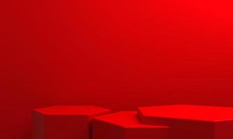 3d interpretazione di rosso astratto geometrico sfondo. scena per pubblicità, tecnologia, vetrina, striscione, cosmetici, moda, attività commerciale, sport, metaverso. fantascienza illustrazione. Prodotto Schermo foto