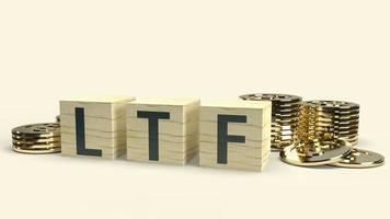 il testo ltf su cubo di legno e monete Rendering 3d per contenuti aziendali. foto