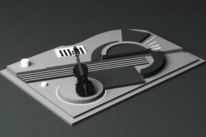 violino e musica strumento concetto, astratto composizione di geometrico forme piattaforme nel arancia e blu tono. 3d interpretazione foto