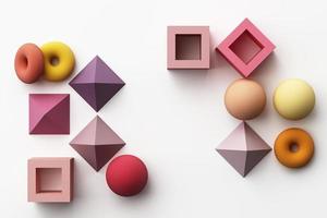 impostato di colorato rosso, viola, rosa, grigio realistico geometrico forma con tessuto struttura su bianca sfondo. 3d interpretazione foto
