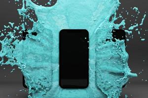 3d reso Immagine di smartphone spruzzi di acqua su bianca sfondo. foto