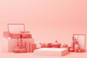 astratto geometrico forma pastello rosa colore scena minimo con decorazione e puntello, design per cosmetico o Prodotto Schermo podio 3d rendere foto