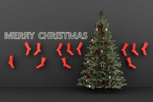 Natale albero e rosa oro Palloncino con decorazioni e regalo scatole per allegro Natale. 3d interpretazione foto