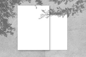 mockup poster quadrato bianco vuoto con ombra leggera su sfondo grigio muro di cemento. foto