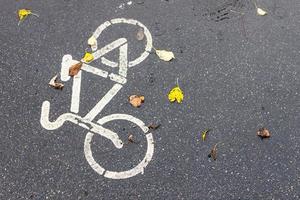 bagnato superficie di bicicletta corsia nel città nel pioggia foto