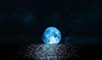 paesaggio marino e palma albero a notte a pieno Luna nel cielo il Luna originale fonte a partire dal nasa foto