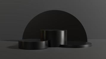 3d rendere di cilindro podio con nero colore su buio sfondo.piattaforma per Prodotto presentazione minimo stile. vuoto scuro. nero piedistallo per Prodotto vetrina. foto